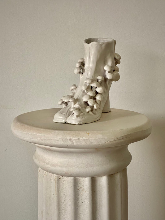 satin white mushroom - tabi ankle boot vase