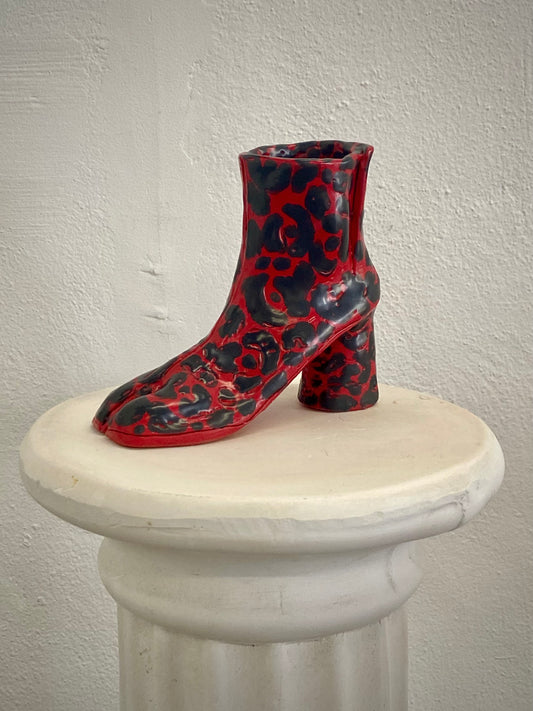 satin red/black leopard print - tabi ankle boot vase